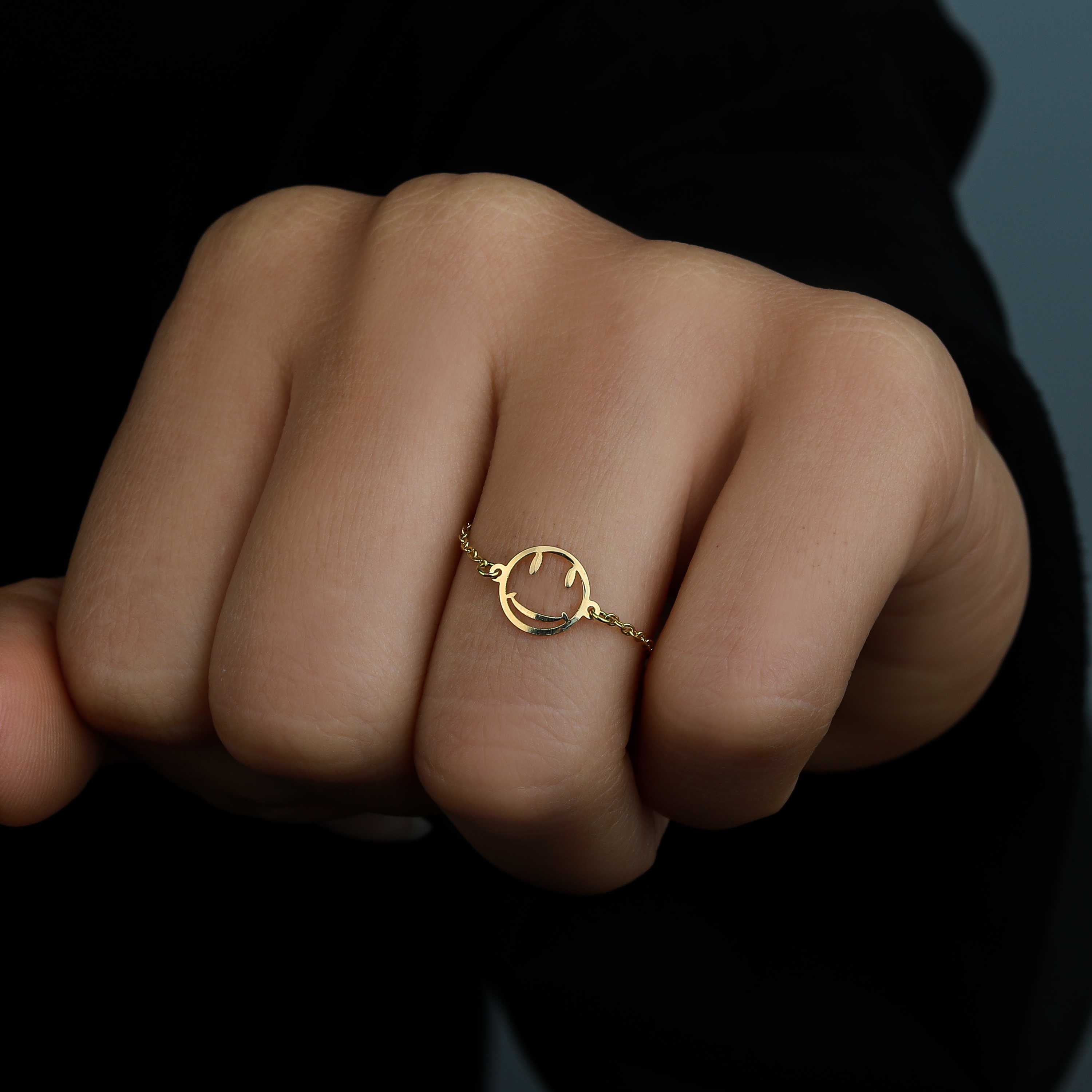 18k gold chain ring, Turkish made - (H-0986)